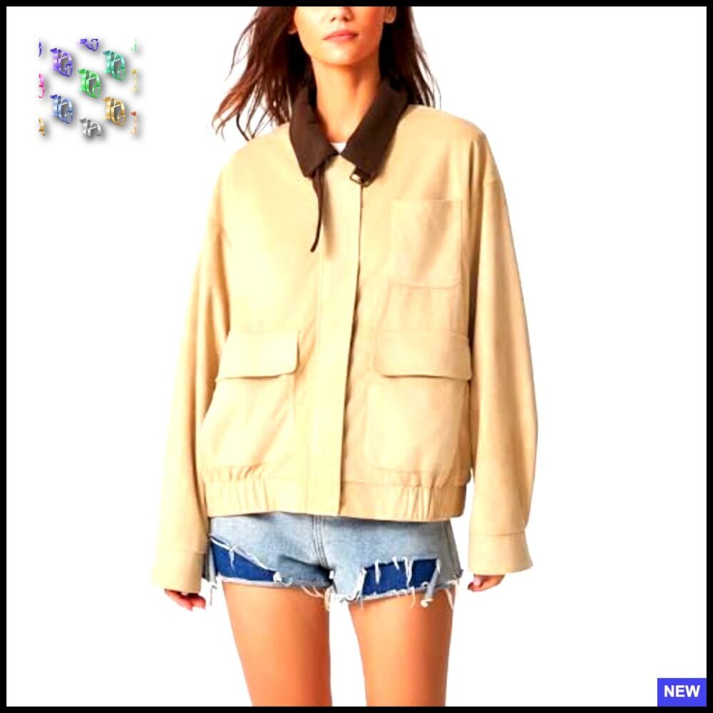 Faux Suede Oversized Bomber Jacket Corduroy Collar Vintage Barn Coat Chic - Picture 5 of 7